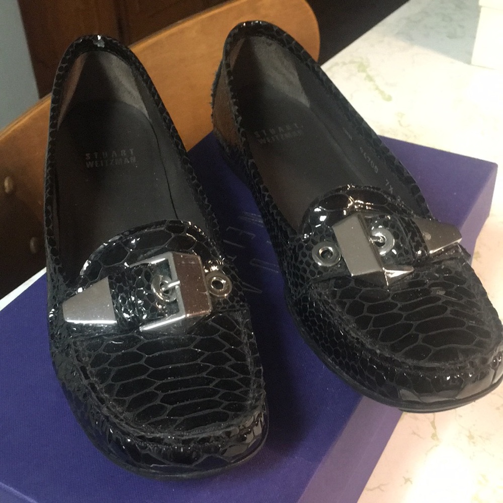 Stuart Weizmann black crystal snake loafers